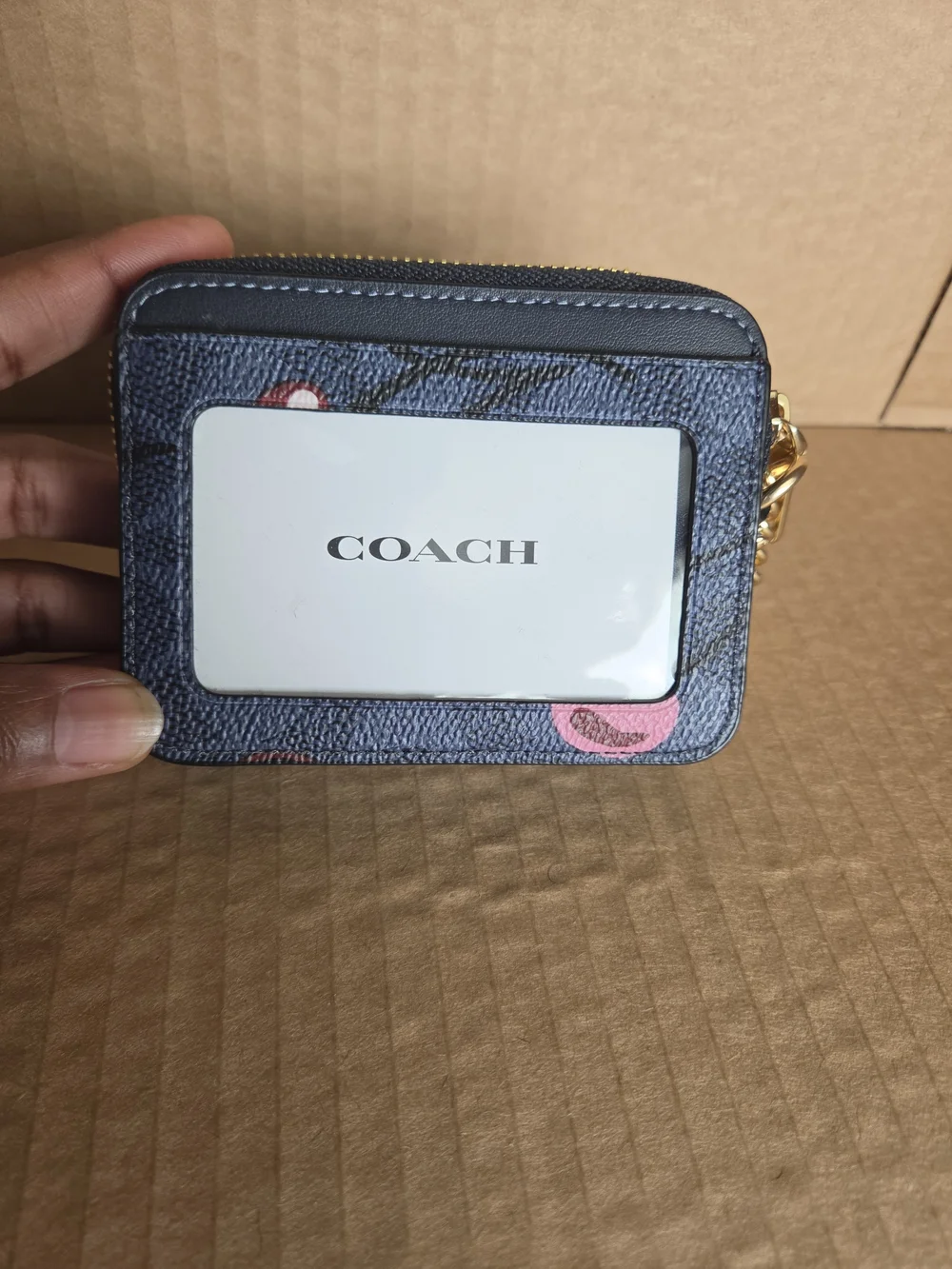 Coach Cherry Print Zip Signatur3 Card Case In Navy
